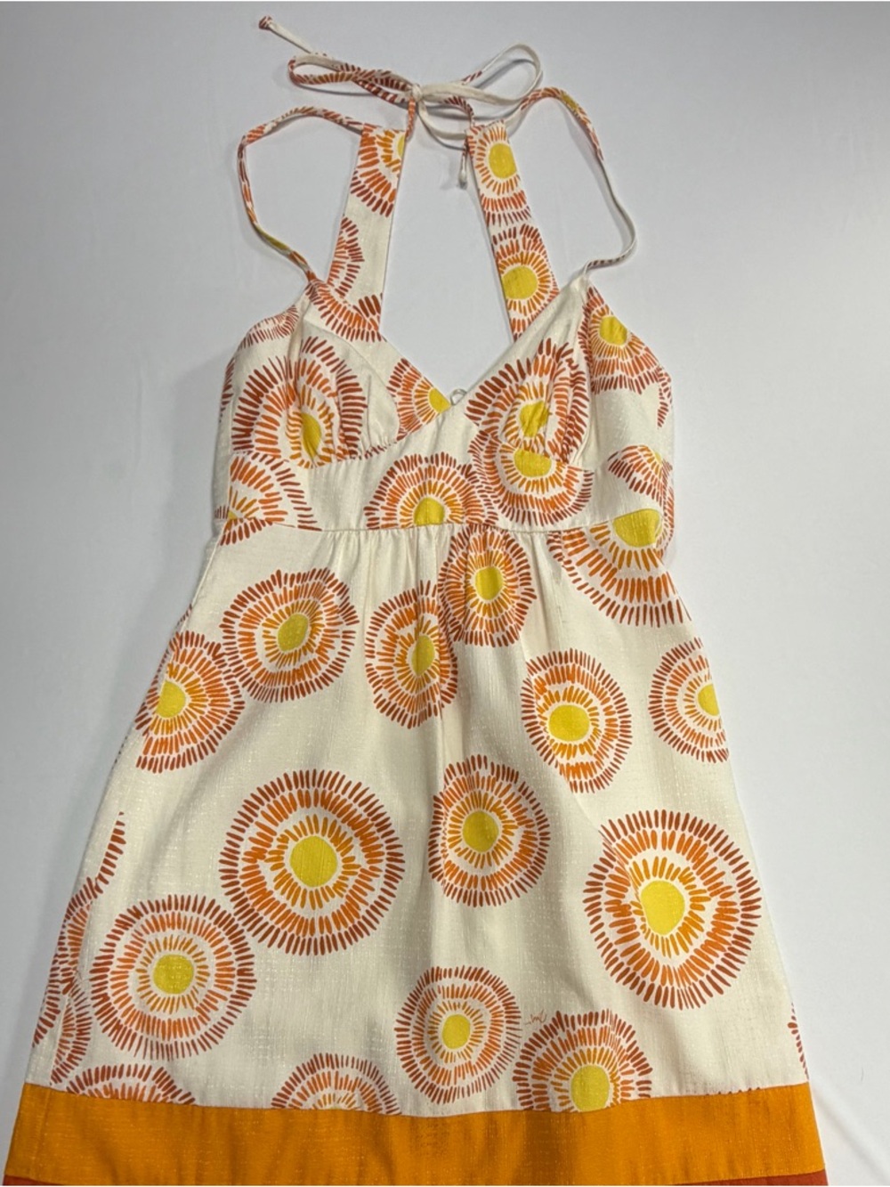 Trina Turk Mini Dress Orange Yellow Sunburst Womens Size 2 Halter Boho Beach - Picture 2 of 13